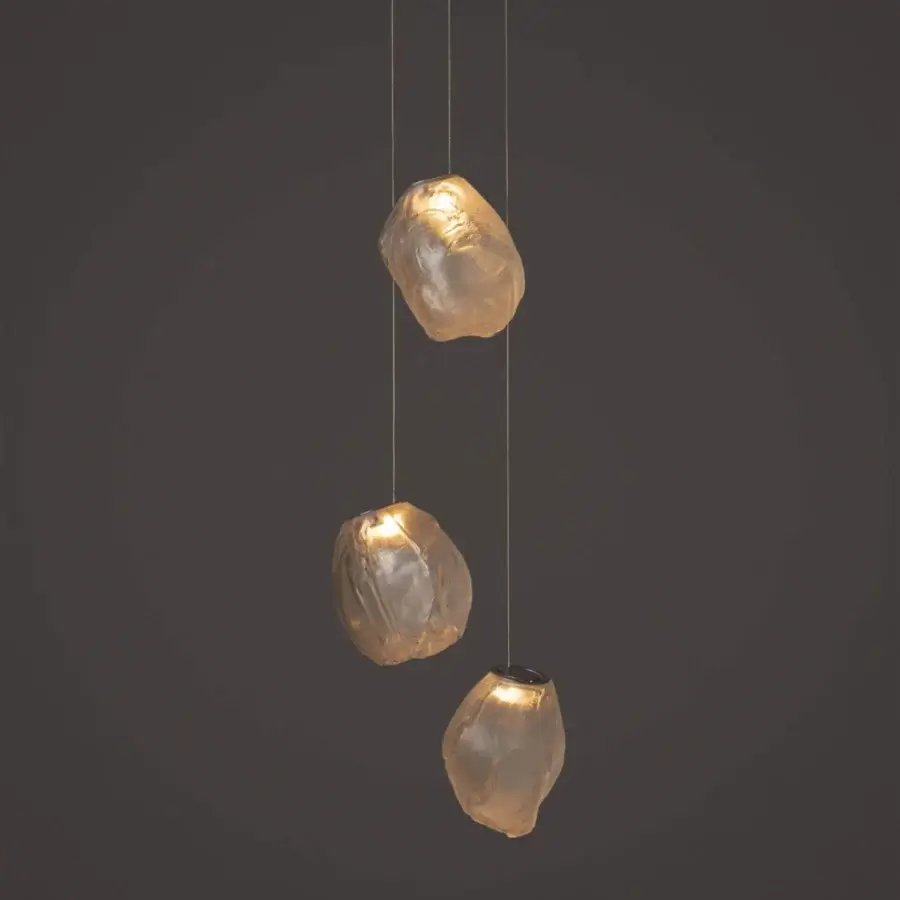 Superior Bocci 73V suspension lamp with organically shaped glass pendants and refined braided metal coaxial cable in brushed nickel