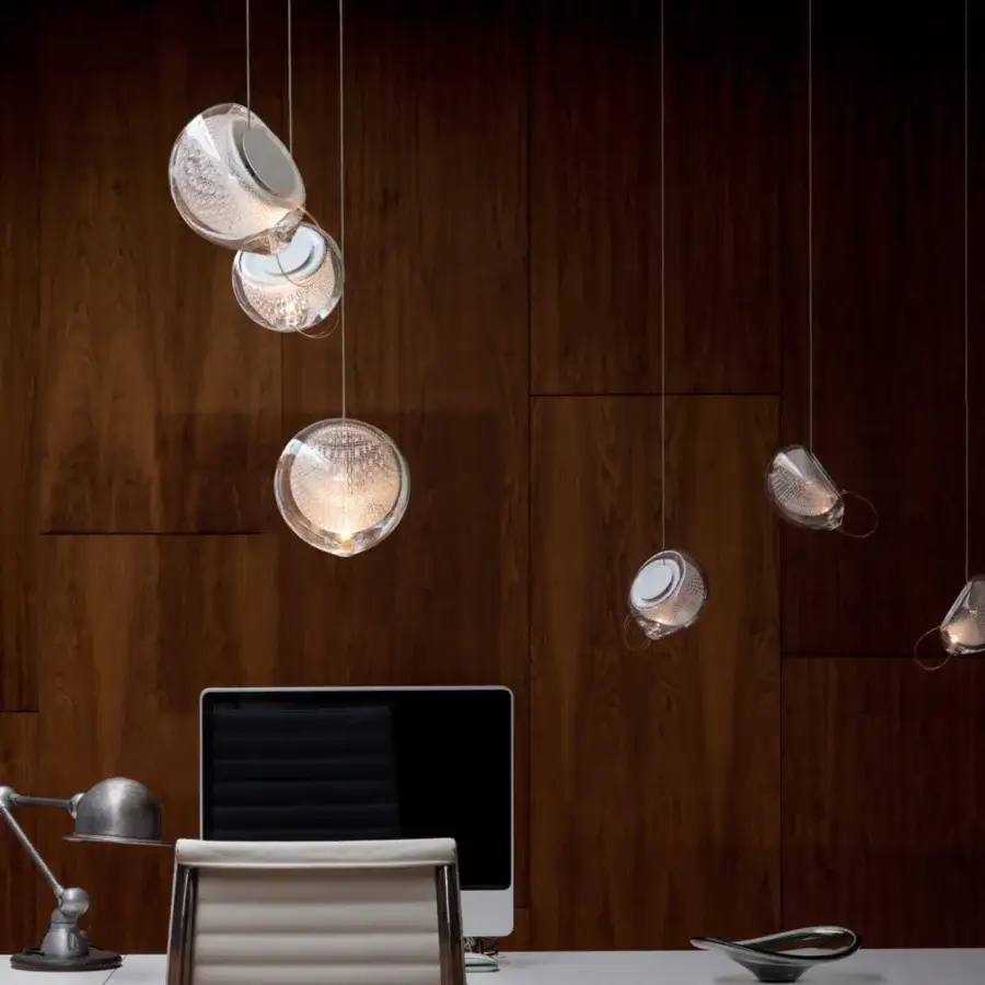 Superior Bocci 76 Single Suspension Lamp with hot white and clear glass plus copper mesh interior and white canopy