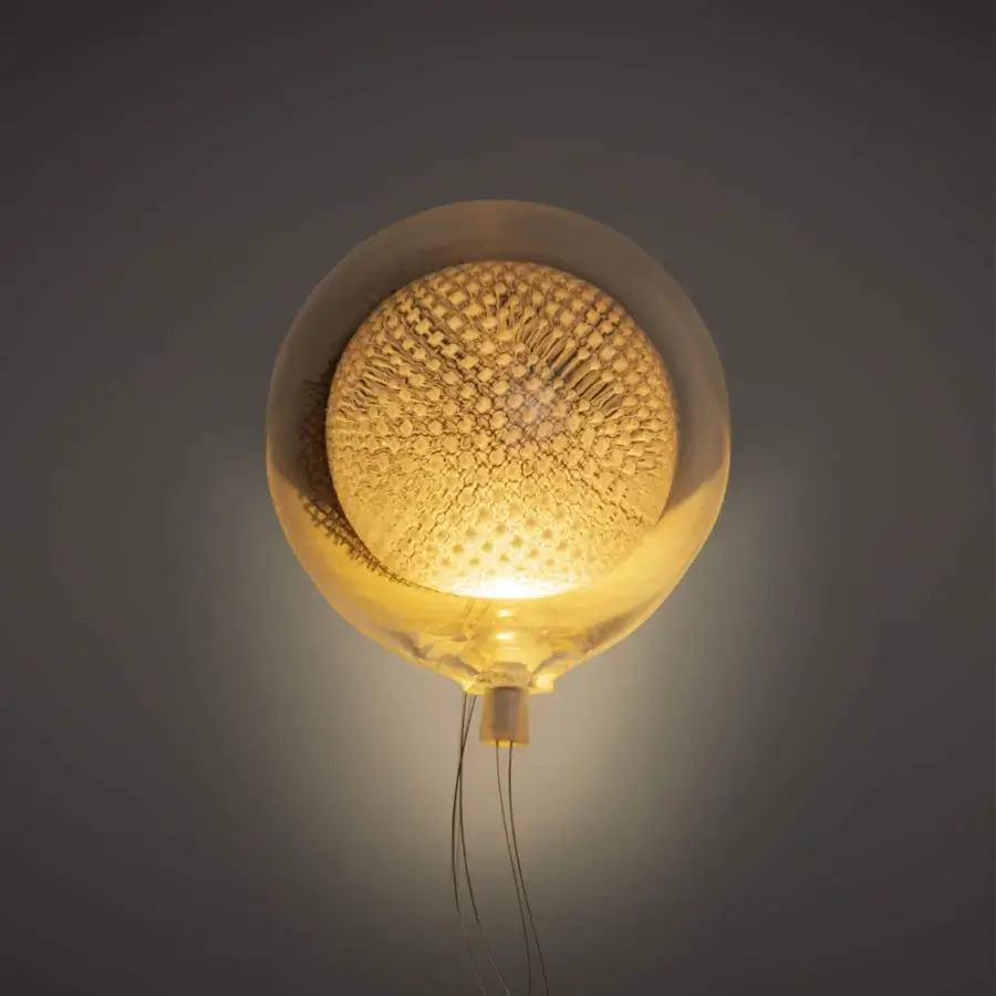 Distinguished Bocci 76 Surface Light crafted in hot white and clear glass with delicate copper mesh detailing