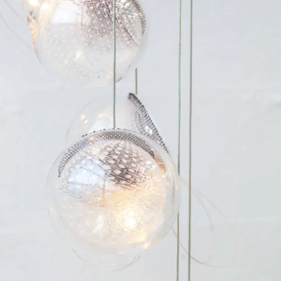 Captivating Bocci 76 Random suspension lamp with frosted glass and reflective copper mesh interior