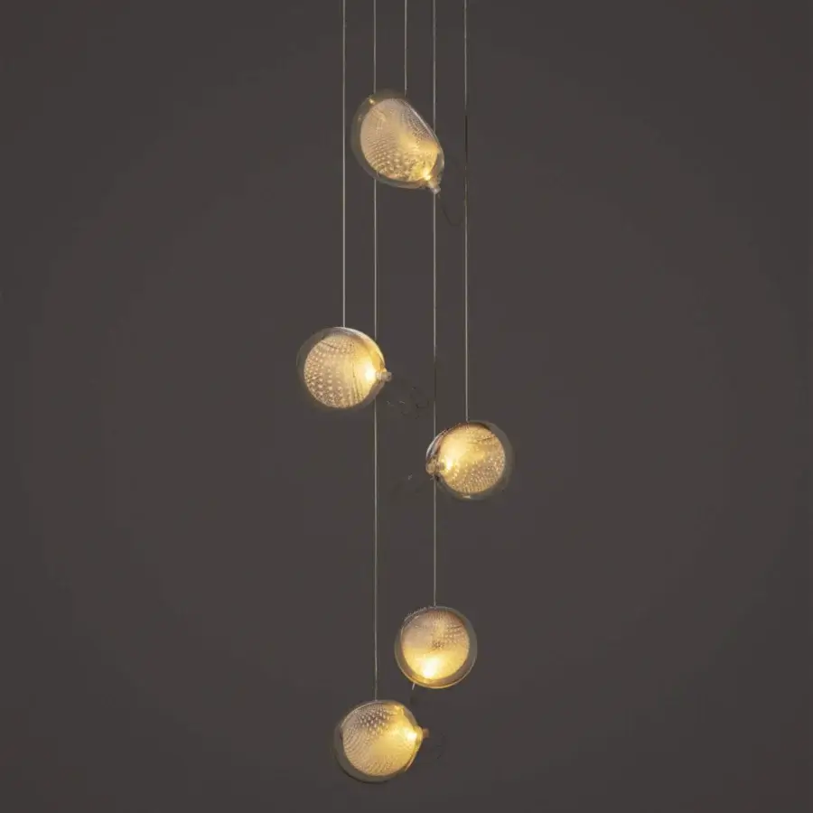 Superior Bocci 76 Random suspension lamp with individually blown glass and copper mesh spheres in a brushed nickel finish