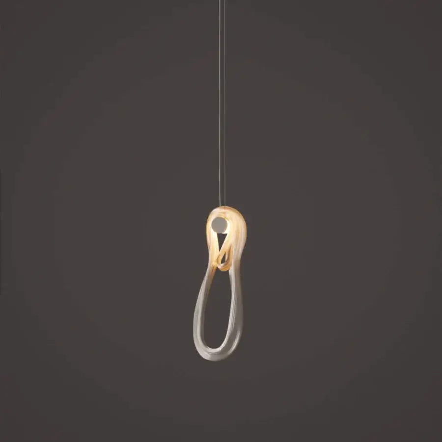 Exceptional Bocci 87 single suspension lamp with sculpted glass in neutral silver to pale gold tones and satin finish