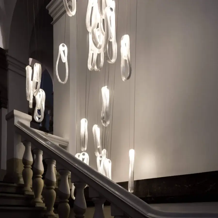 Captivating Bocci 87 single suspension lamp with vertically folded translucent glass and glossy finish