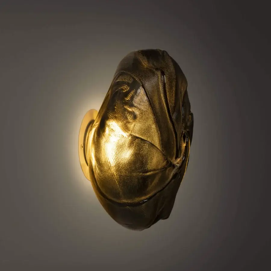 Lavish Bocci 73 Wall/Ceiling Lamp with hand-blown glass pendants housed in folded ceramic, boasting a glossy golden tone