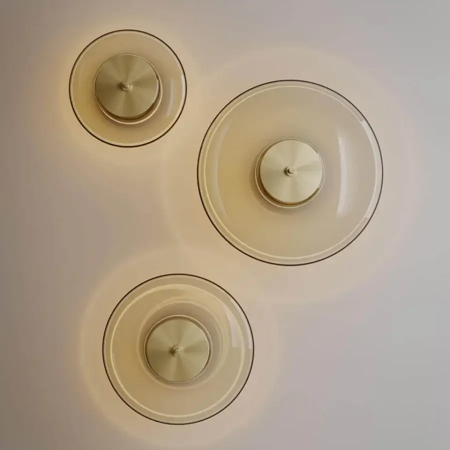 Sophisticated VENICEM Zen ceiling/wall lamp crafted with colored Murano glass and burnished brass emitting a warm gold glow