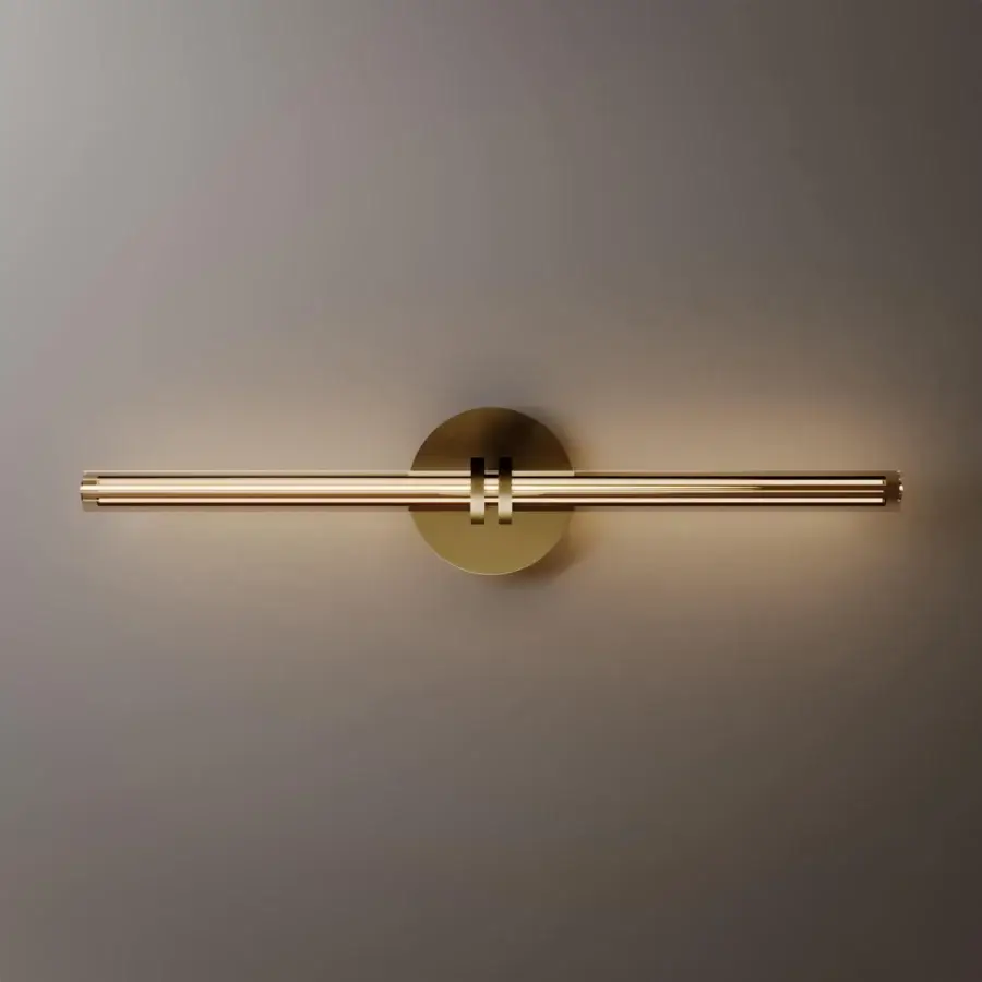 Exclusive VENICEM Optical Wall Lamp crafted with linear Murano glass trihedrons and burnished brass structure
