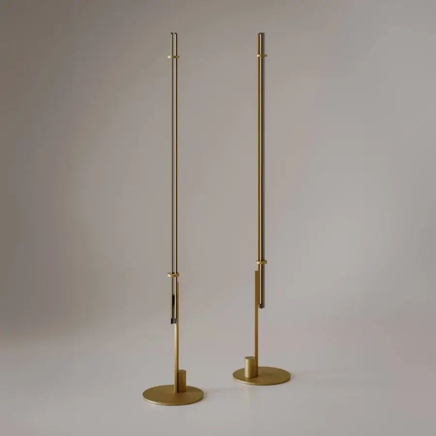 Distinguished VENICEM Optical floor lamp with burnished brass structure and colored glass trihedron diffuser crafted in Italy