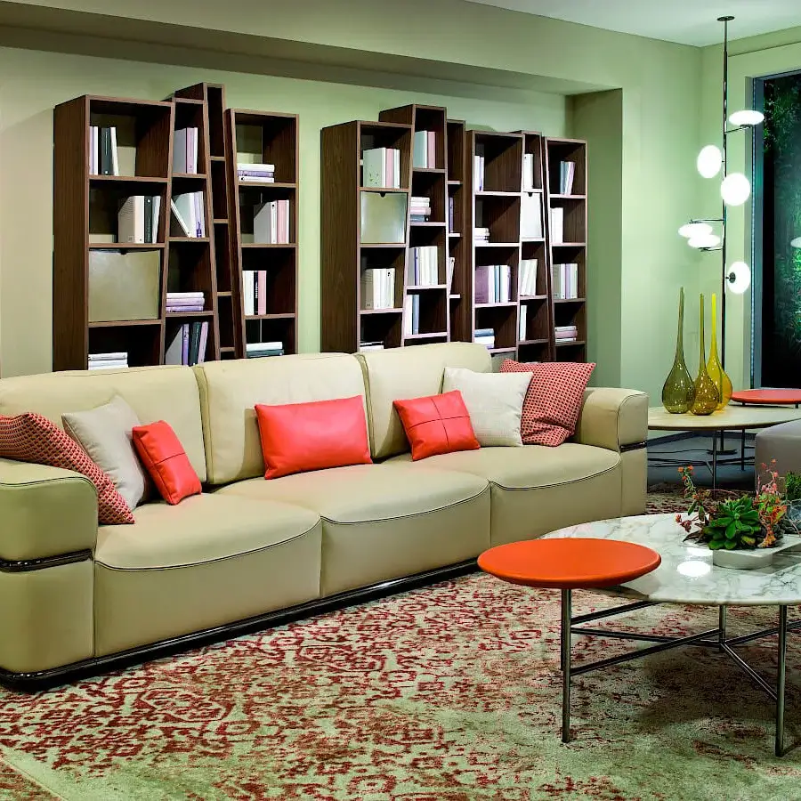 Elegant 4 Mariani Twibe coffee table with polished marble and a black chromed steel base accented with floating orange