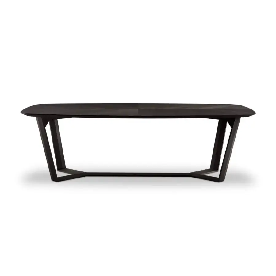 Exceptional 4 Mariani Way table with dark muted brown wood and intersecting base showcasing a satin finish