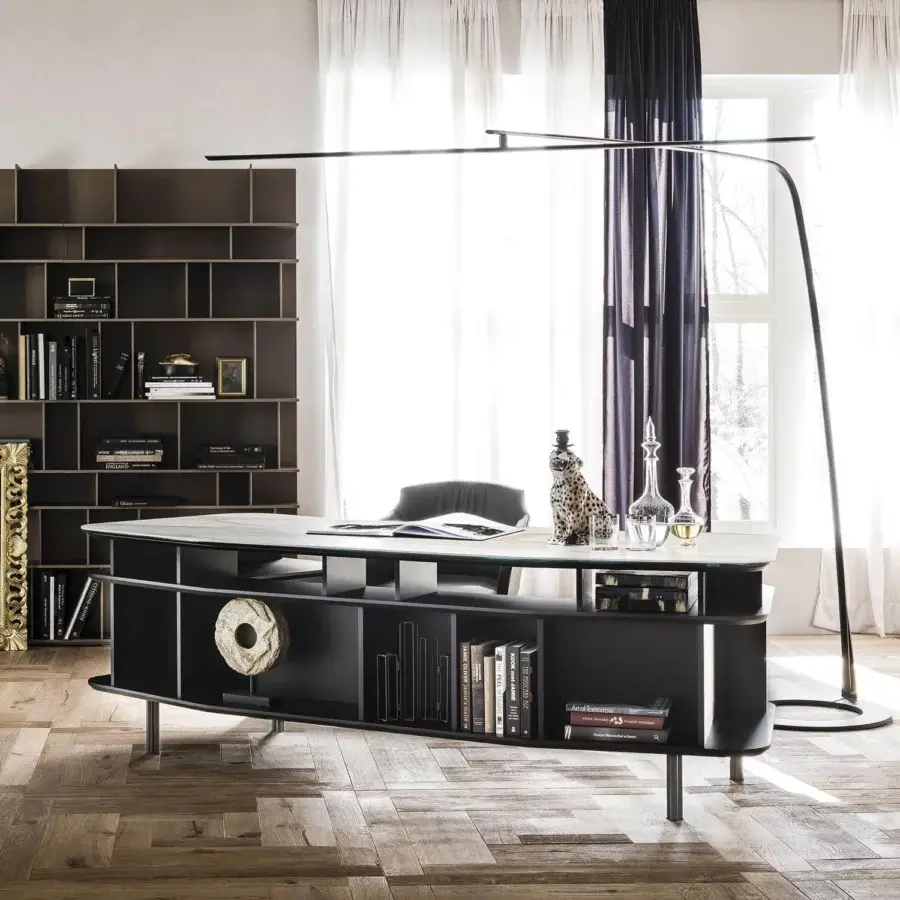 Elegant Cattelan Italia Stealth floor lamp with graphite embossed lacquered steel wire and swiveling arm