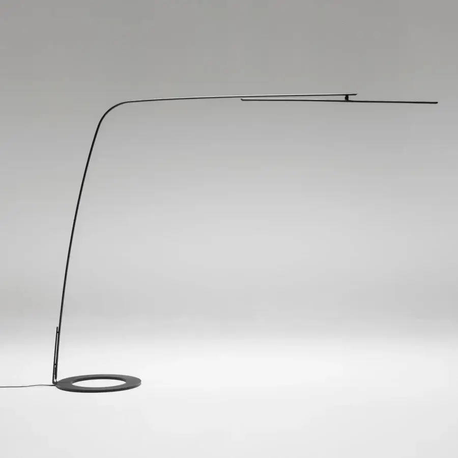Superior Cattelan Italia Stealth floor lamp in titanium embossed lacquered steel with a curved form and horizontal light source