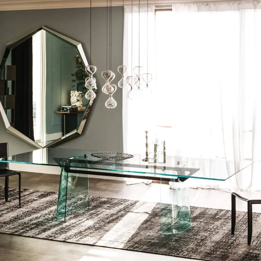 Elegant Cattelan Italia Sablier suspension lamp in clear glass with minimalist dark wires and glossy finish