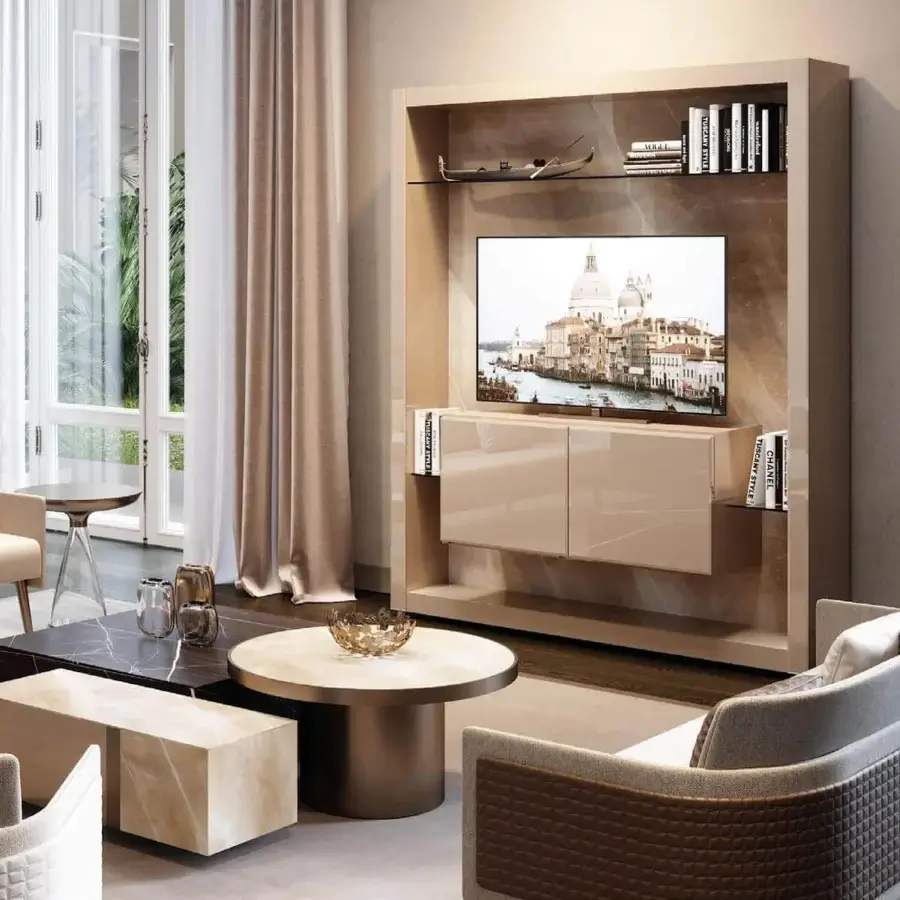 Superior Reflex Accademia side table with etched extra-clear glass top and 104M brass cylindrical support