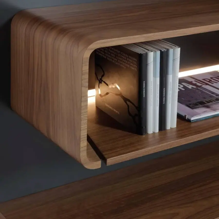 Elegant Reflex Movie Porta TV shelf with Henné lacquered wood frames and integrated LED lighting