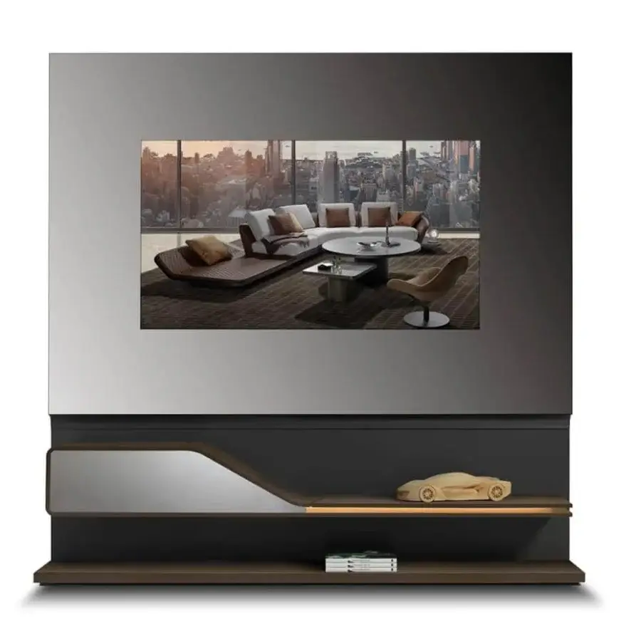 Exceptional Reflex Movie Porta Tv entertainment center with Henné matt lacquered wood and Supersilver mirror accents