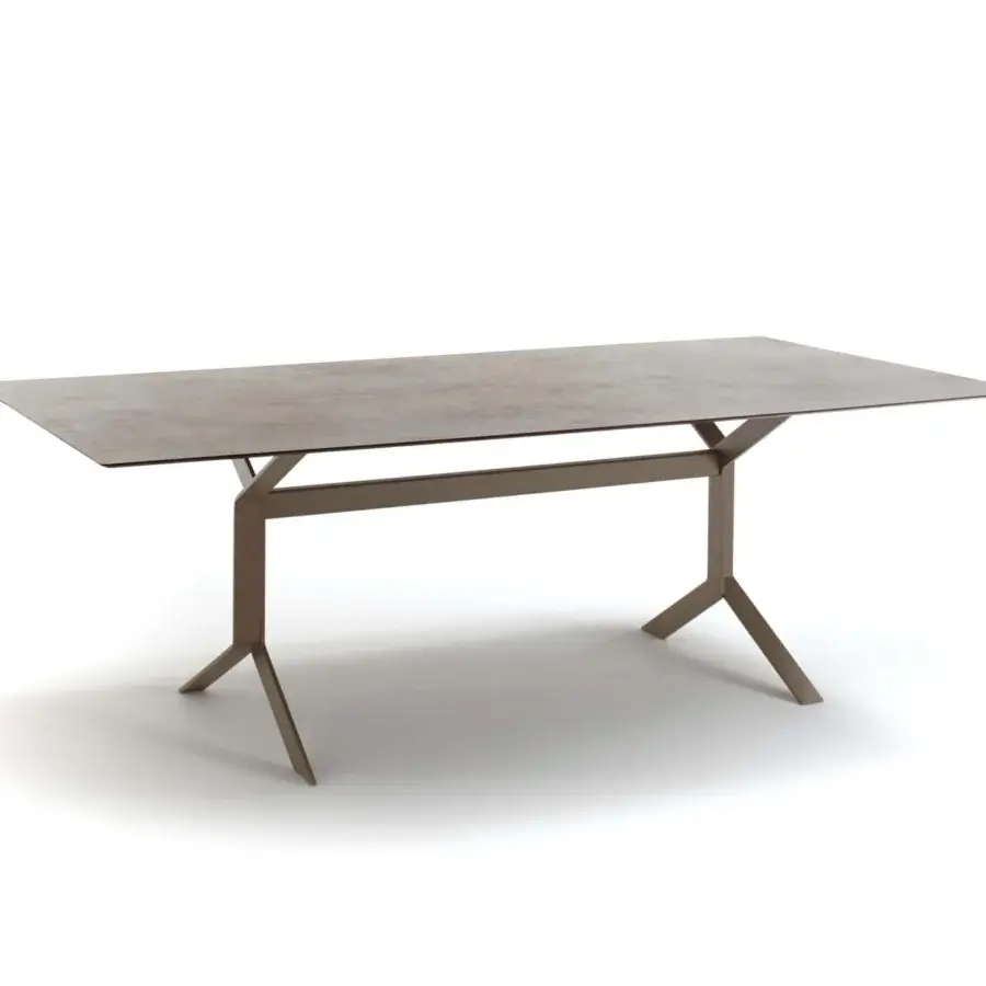 Elegant Roberti Rattan Key West table with brownish-gray HPL top and powder-coated aluminum structure in a matte finish