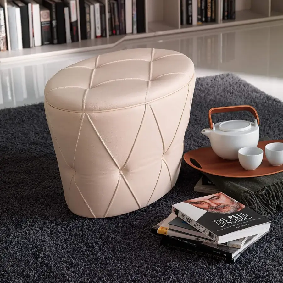 Distinguished Cattelan Italia Pinko ottoman crafted in beige synthetic leather with diamond stitching and quilted detail