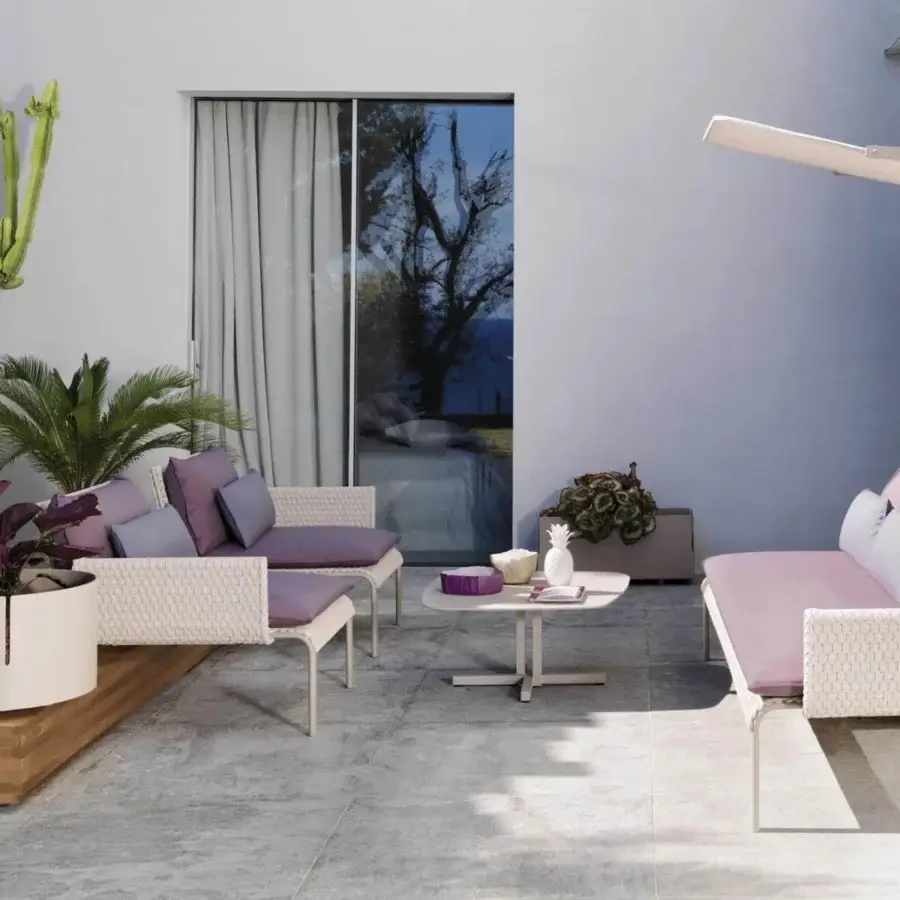 Captivating Roberti Rattan Key West coffee table with light beige powder-coated aluminum and Cipria finish