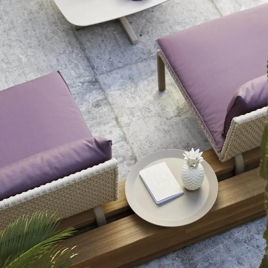 Distinguished Roberti Rattan Key West coffee table with aluminum structure in Cipria finish for modern outdoor spaces