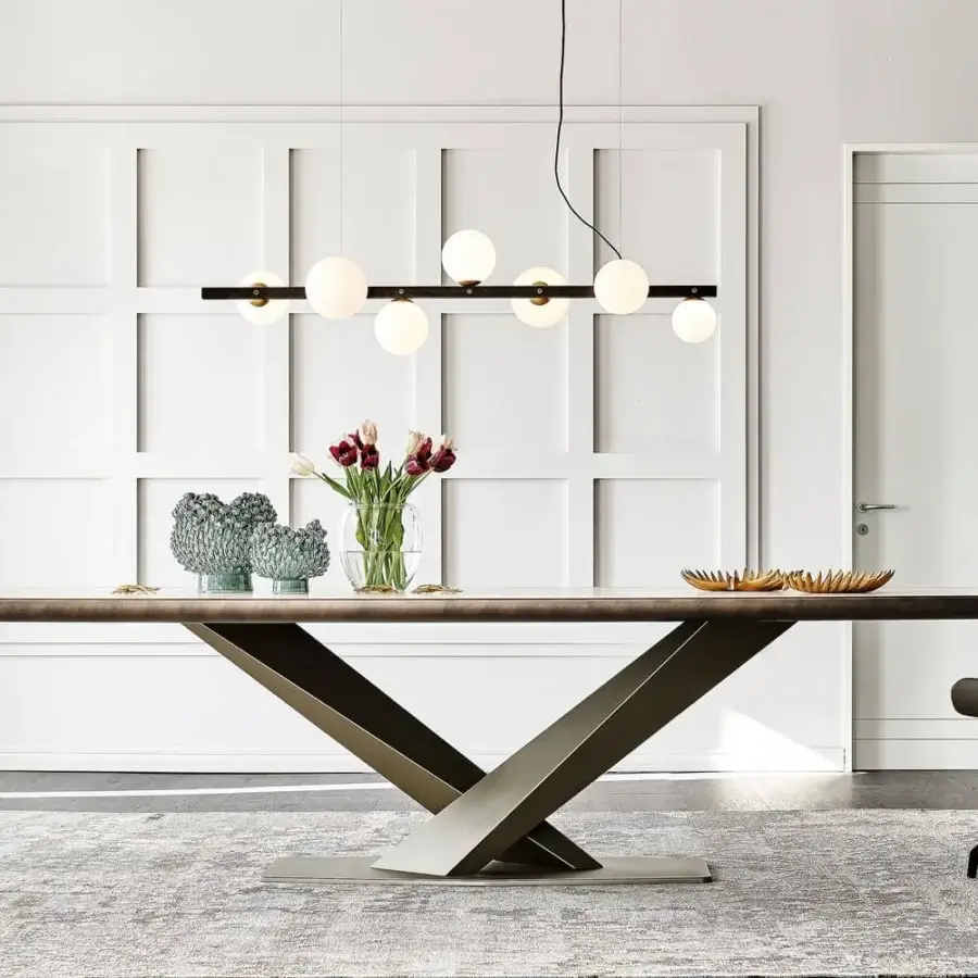 Distinctive Cattelan Italia Stratos Keramik table with ceramic Marmi top and graphite embossed lacquered steel base