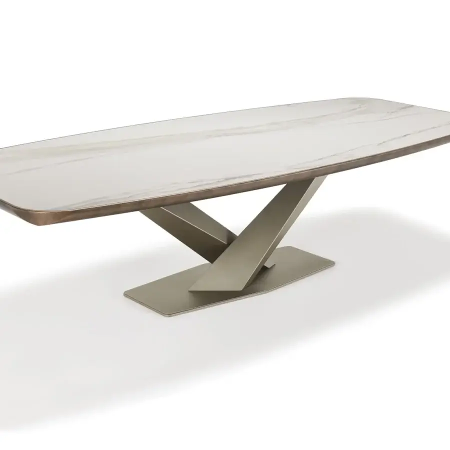 Exceptional Cattelan Italia Stratos Keramik table with graphite embossed steel base and ceramic Marmi top crafted in a smooth brown finish