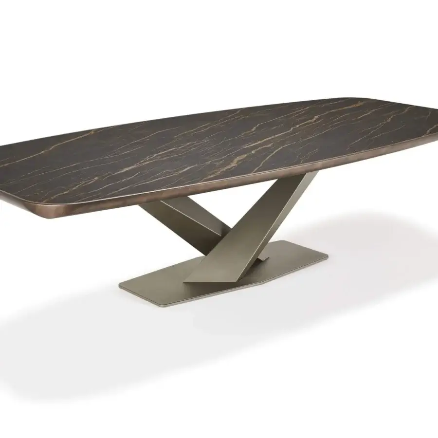 Distinguished Cattelan Italia Stratos Keramik table with ceramic Marmi top and graphite embossed lacquered steel base crafted in Italy