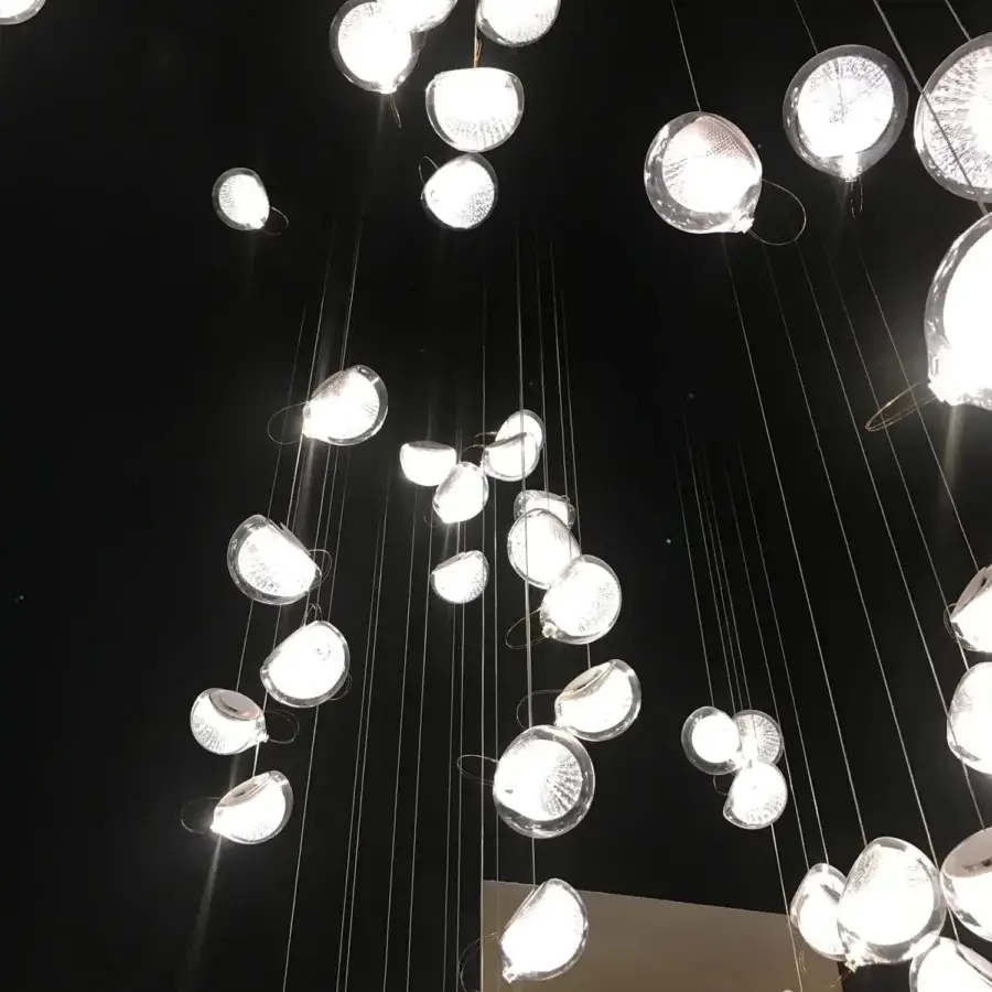 Superior Bocci 76 Random suspension lamp with interwoven hot white and clear glass plus copper mesh