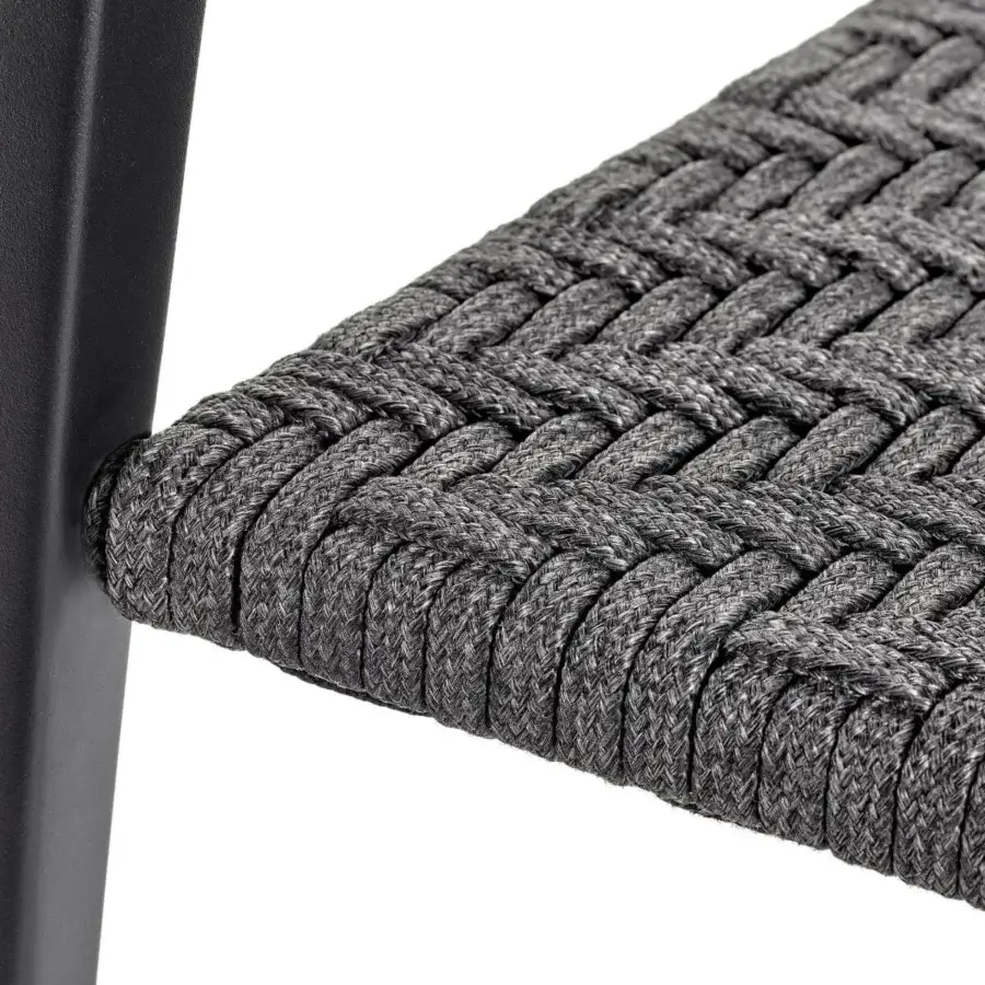 Harmonious Royal Botania Jive armchair built with tapered aluminum and woven olefin, displaying a braided gray seat with matte finish
