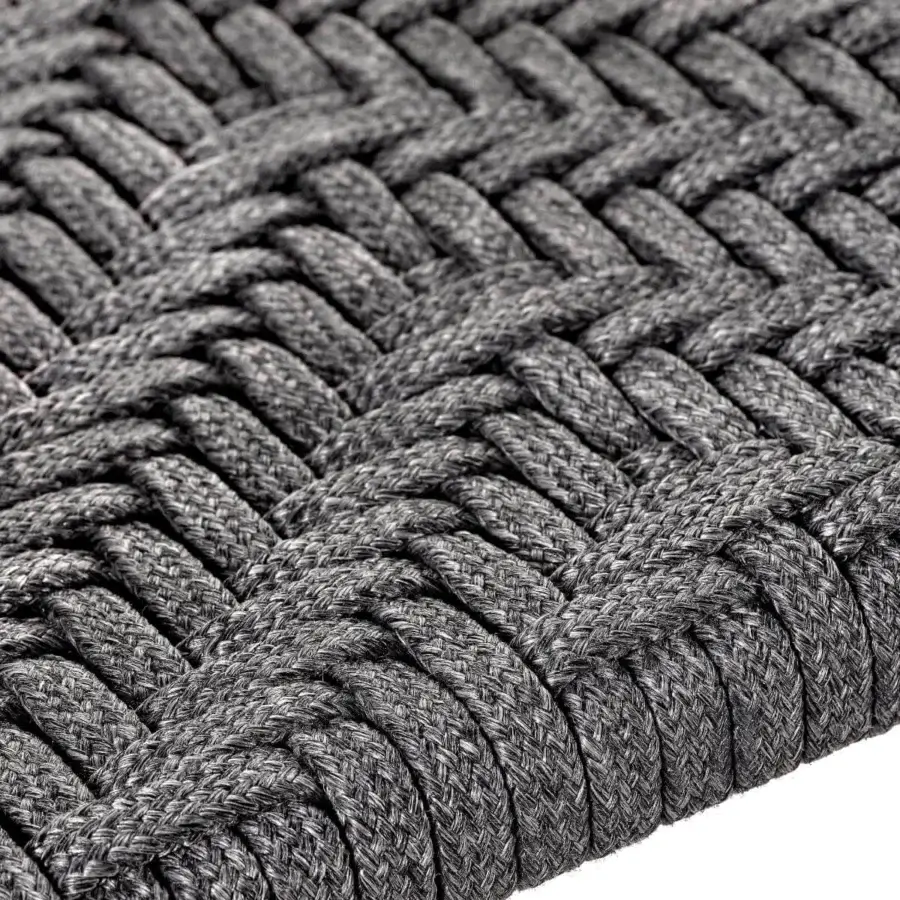 Exceptional Royal Botania Jive armchair built with tapered aluminum, warm teak, and densely woven dark gray olefin material
