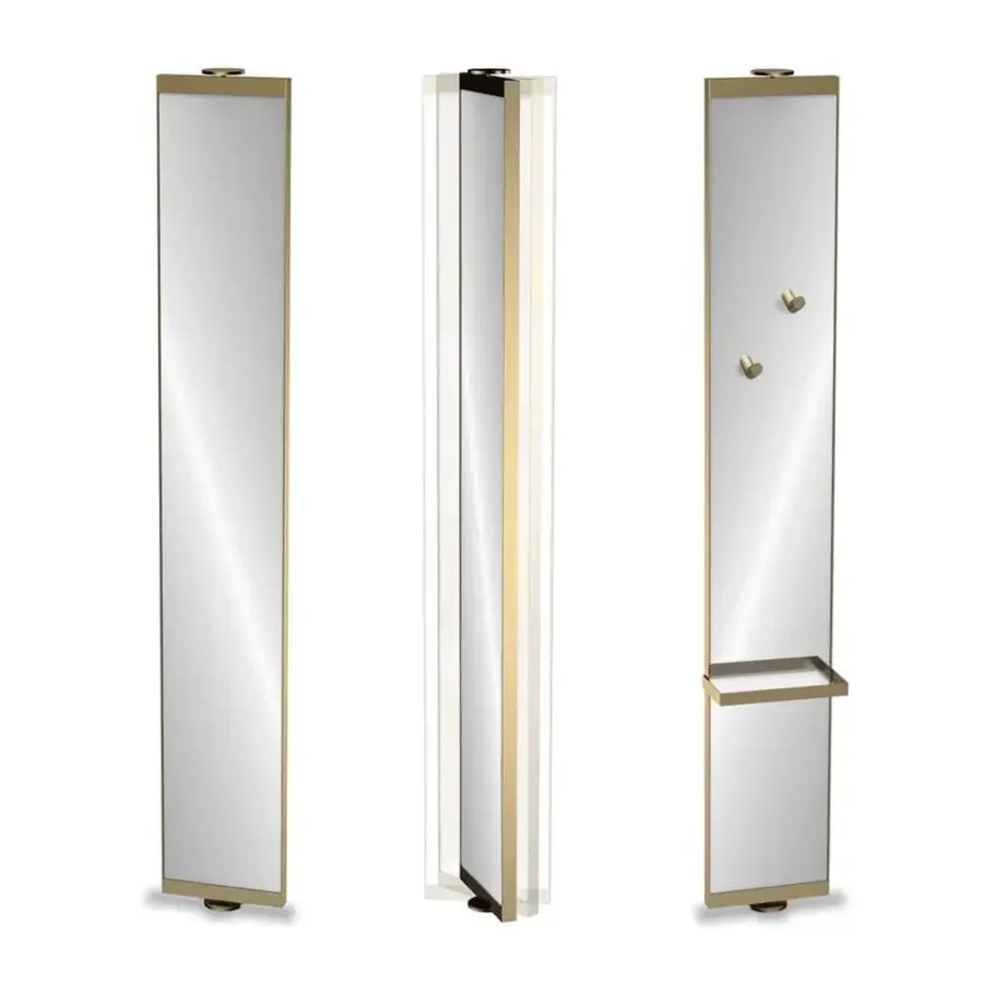 Distinguished Reflex Oh room divider with bronze finish metal frame and mirrored glass panels including integrated hooks and a small shelf