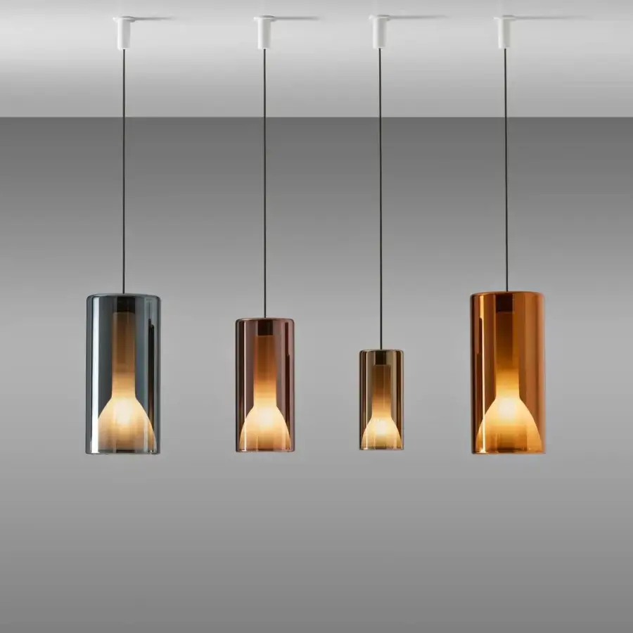 Superior Penta Lit suspension lamp with blue-gray mirroring glass and striped sandblasted inner shade