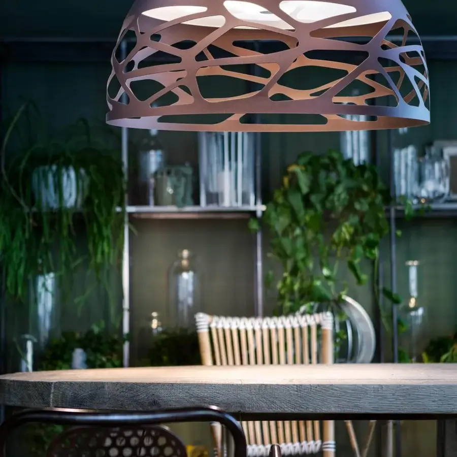 Exceptional Lodes Kelly Dome suspension lamp crafted in coppery bronze matte metal with organic cut-outs