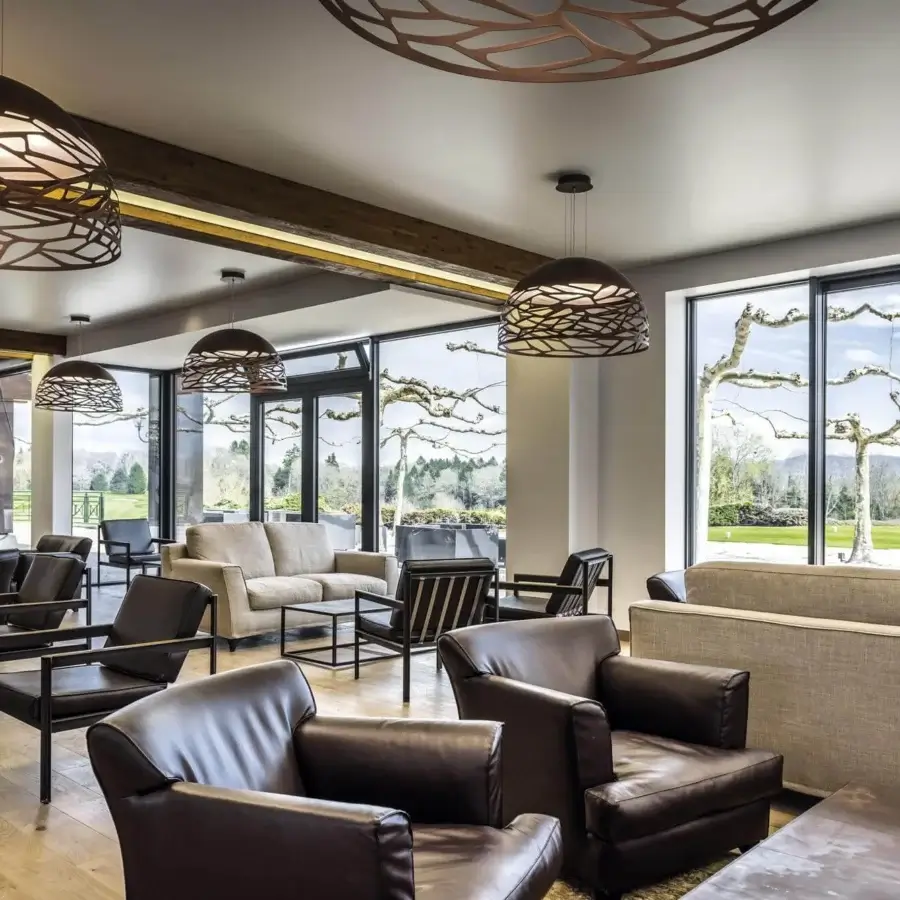 Distinguished Lodes Kelly Dome suspension lamp with intricate web design and sophisticated matte black metal finish