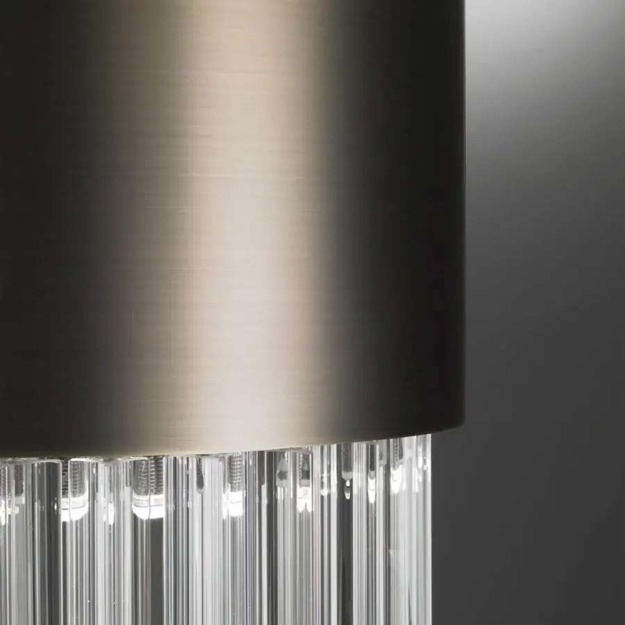 Exceptional VENICEM Chic floor lamp with dark bronze striped structure and transparent Murano blown glass trihedrons in satin finish