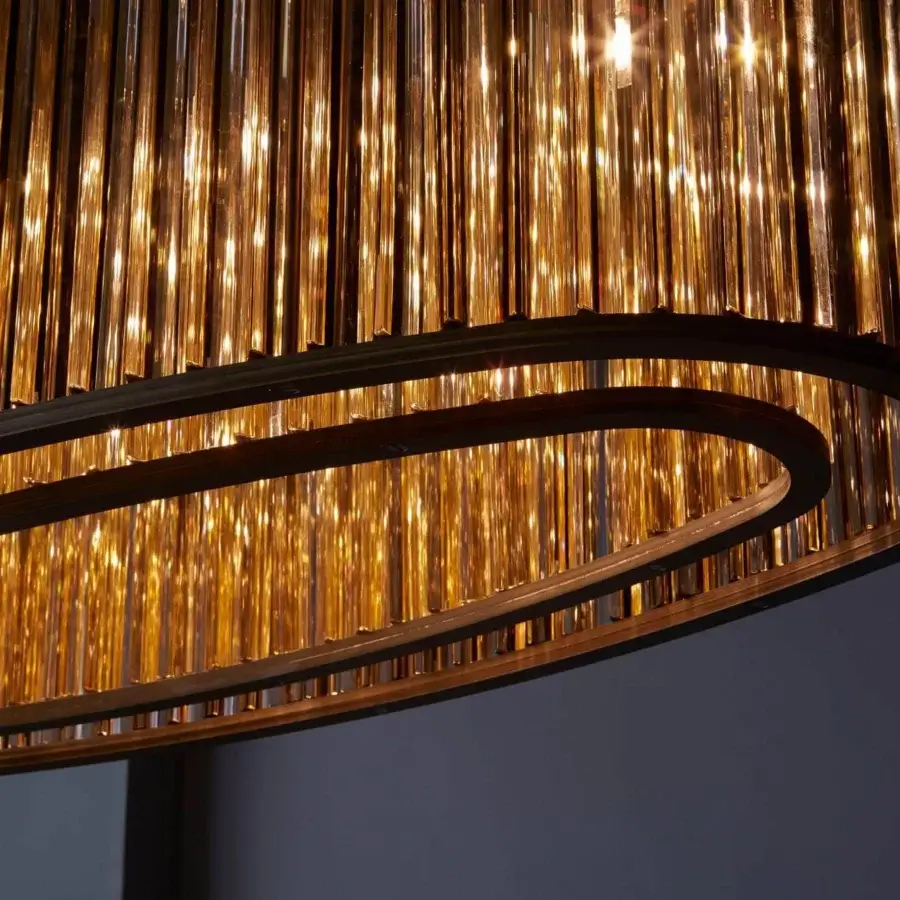 Stylish VENICEM Crown suspension lamp with diffused light in amber Murano glass and matt black nickel metal structure