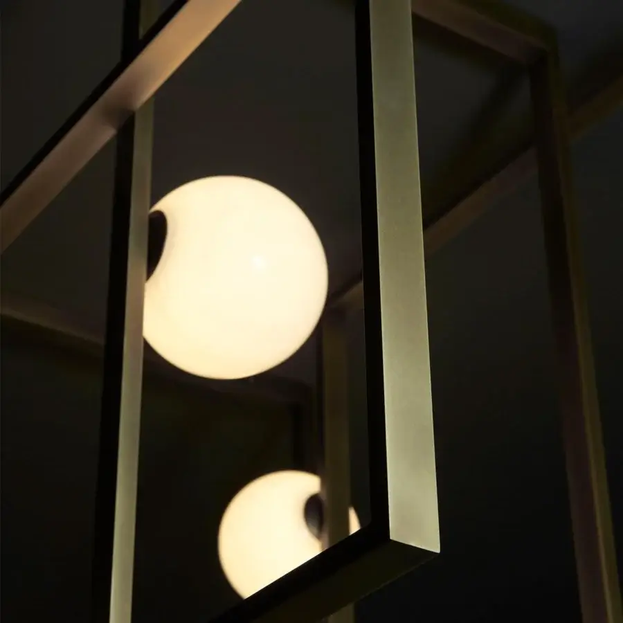 Superior VENICEM Mondrian glass ceiling lamp with burnished brass metal and illuminated Murano blown glass diffusers