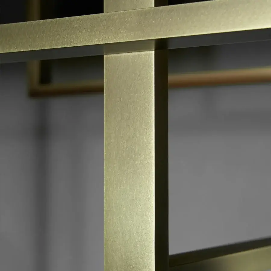 Superior VENICEM Mondrian ceiling lamp with interconnected rectangular metal bars in burnished brass and white Murano glass diffusers