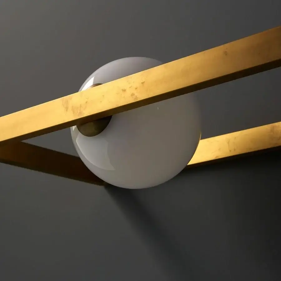 Exclusive VENICEM Mondrian wall lamp with white Murano blown glass and burnished natural brass frame