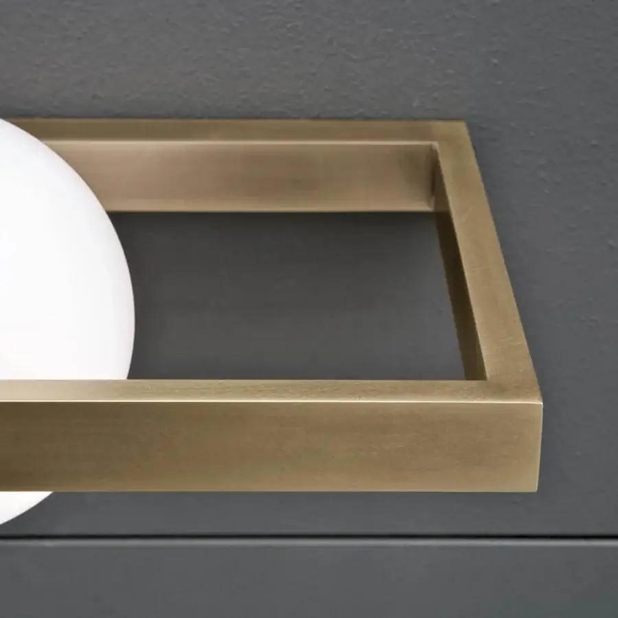 Distinguished VENICEM Mondrian wall lamp with natural burnished brass and refined white Murano blown glass diffuser