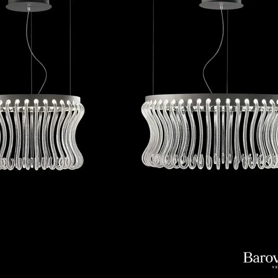 Distinguished Barovier&Toso Crown suspension lamp with clear Murano glass pastorals and painted metal illuminated by continuous dimmable LED lights