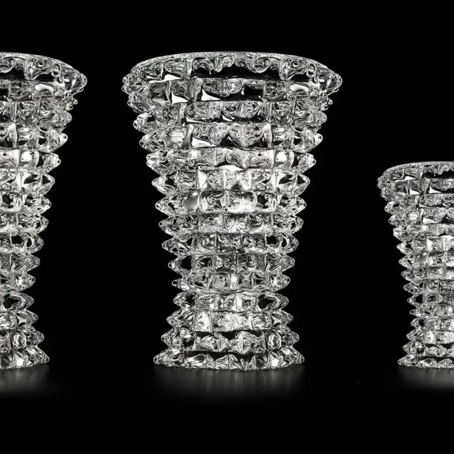 Luxury Barovier&Toso Ercole lamp handcrafted in clear Murano glass with a modern textured style and geometric protrusions