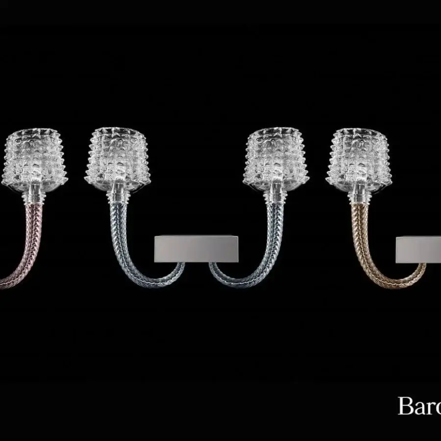 Exclusive Barovier&Toso Florian wall lamp with crystalline glass created using the rostrato technique and polished chrome finish