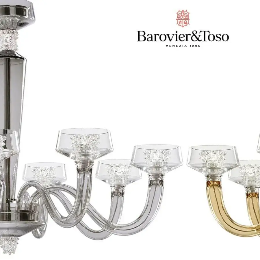 Lavish Barovier&Toso Rosati chandelier crafted in silver and gold tones with clear glass and crystalline elements exhibiting a glossy finish