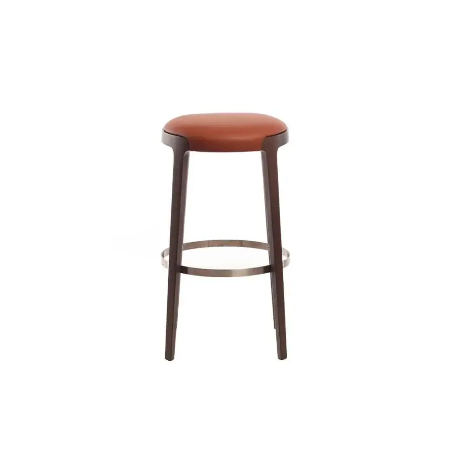 Elegant Potocco Velis stool in tan with a Canaletto walnut frame and smooth medium brown finish