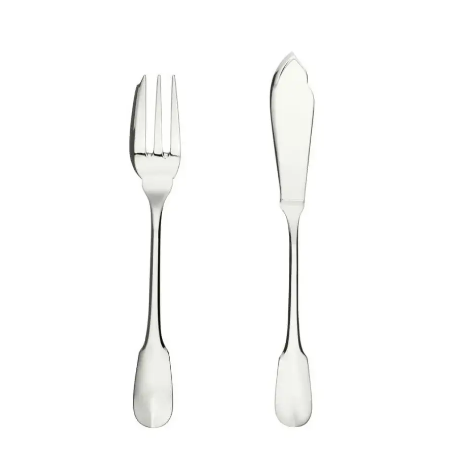Superior Schiavon Scudo dessert cutlery set with classically curved silhouette in silver-plated alpaca and highly polished reflective finish