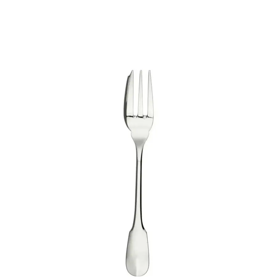 Elegant Schiavon Scudo dessert cutlery crafted from silver-plated alpaca with gentle curves and a polished glossy finish
