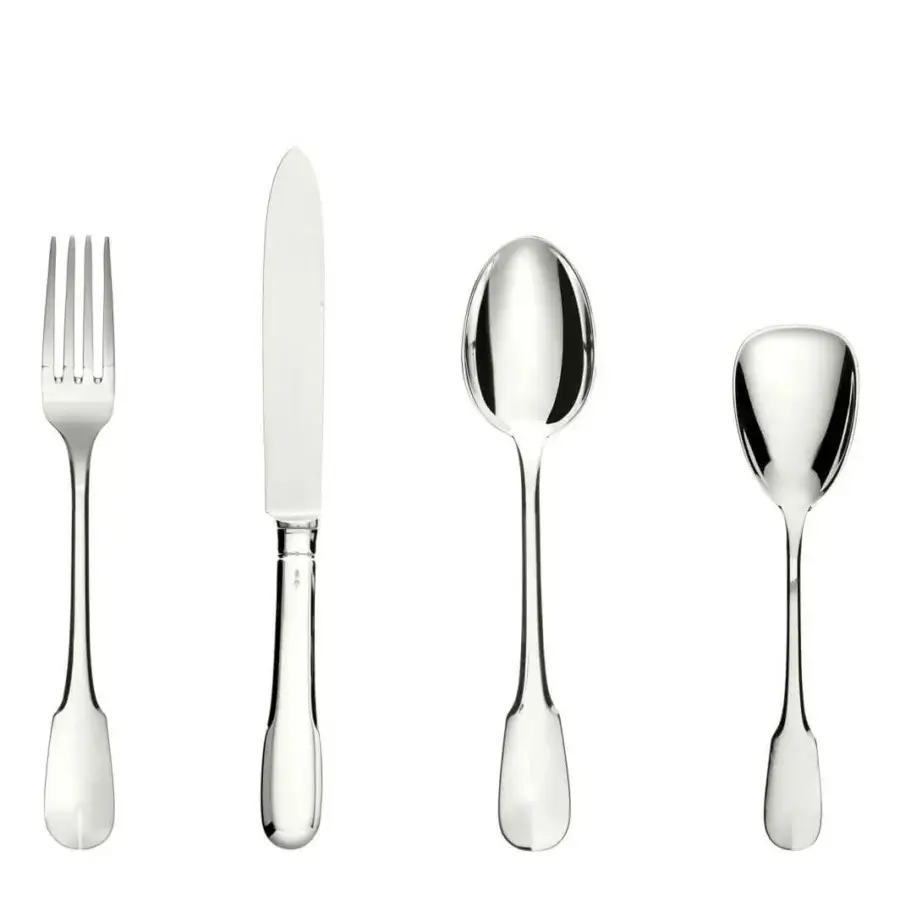 Elegant Schiavon Scudo cutlery set crafted from silver or silver-plated alpaca with a highly polished glossy finish