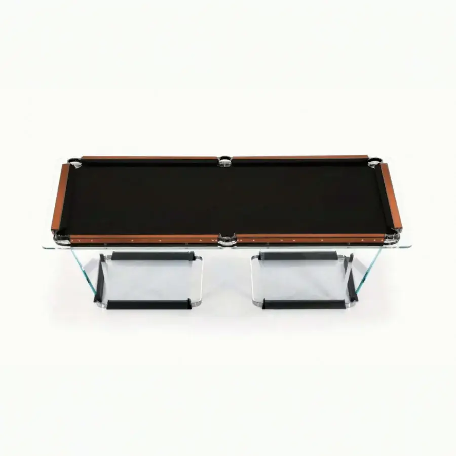 Distinguished Teckell Plano T 1.3 pool table built with Alcantara® inlays, chromed metal accents and low iron tempered glass legs