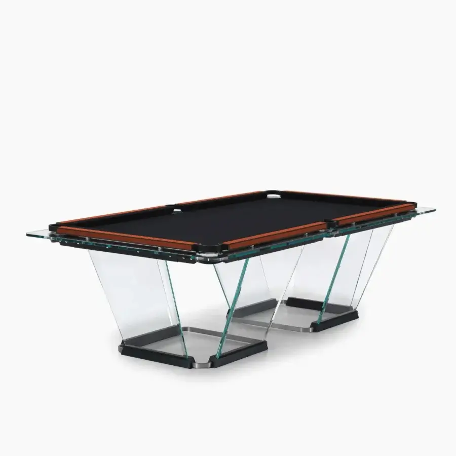 Elegant Teckell Plano T 1.3 pool table with a matte black solid oak base and Alcantara® upholstered rails
