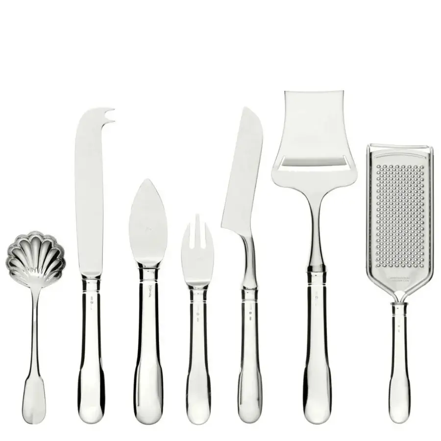 Superior Schiavon Scudo Cheese Cutlery set crafted in silver or silver-plated alpaca with a highly polished glossy finish